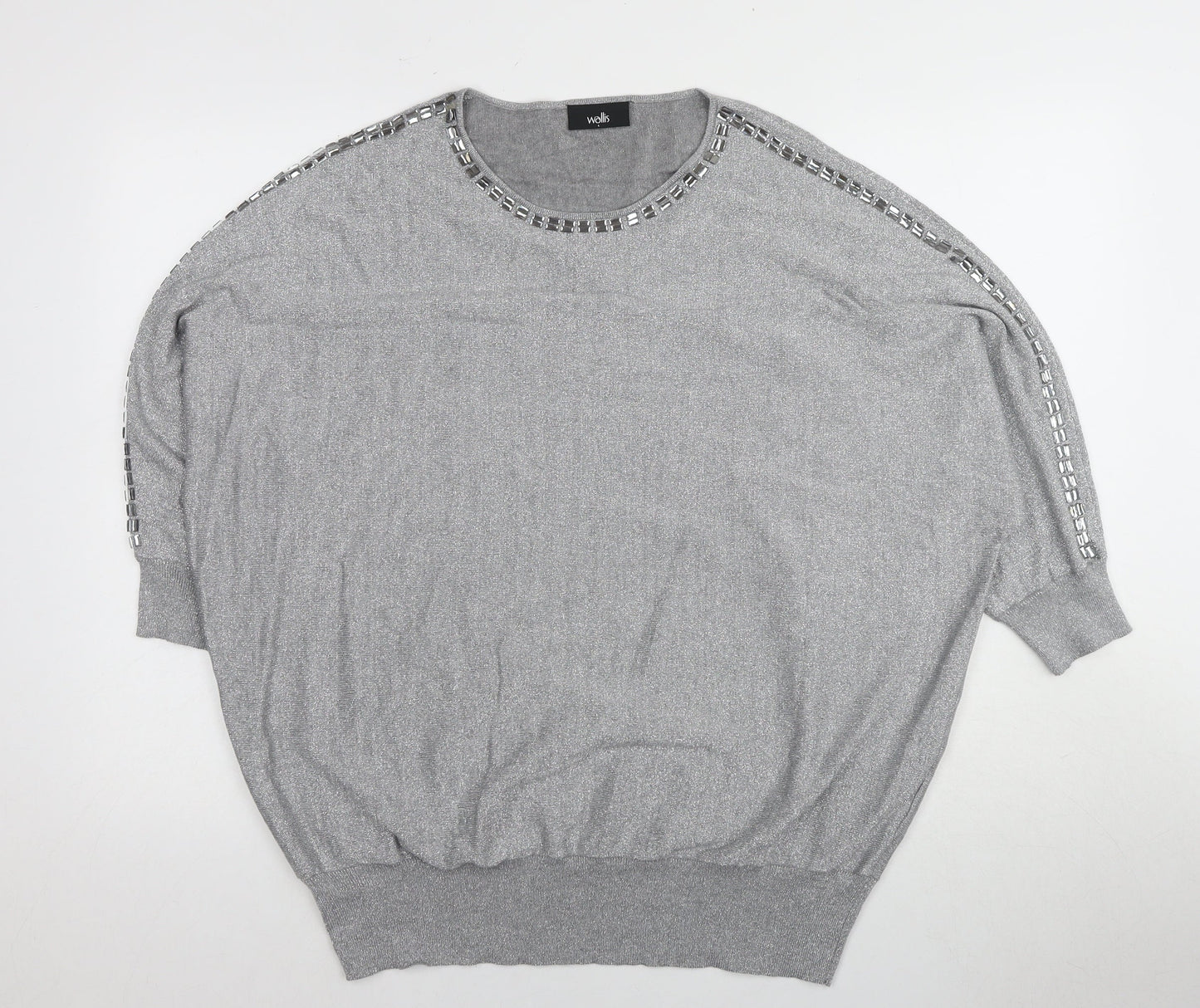 Wallis Women's Silver Pullover Jumper, Size L, Jewel Accent