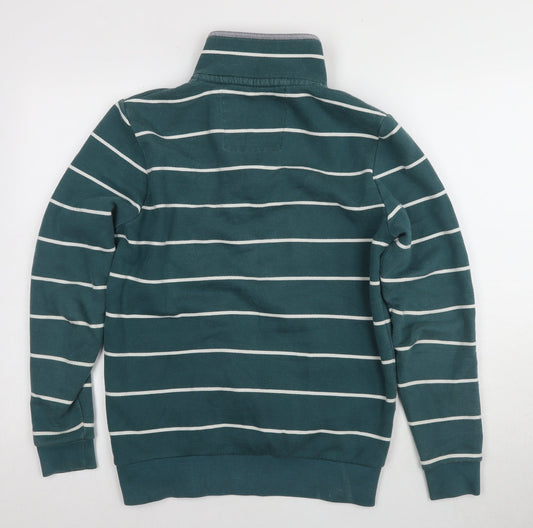 Crew Clothing Men's Green Stripe 1/4 Zip Sweatshirt S