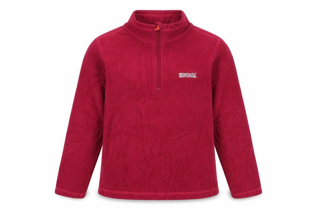 Front view of Regatta girls’ red fleece 1/4 zip sweatshirt 11-12 yrs