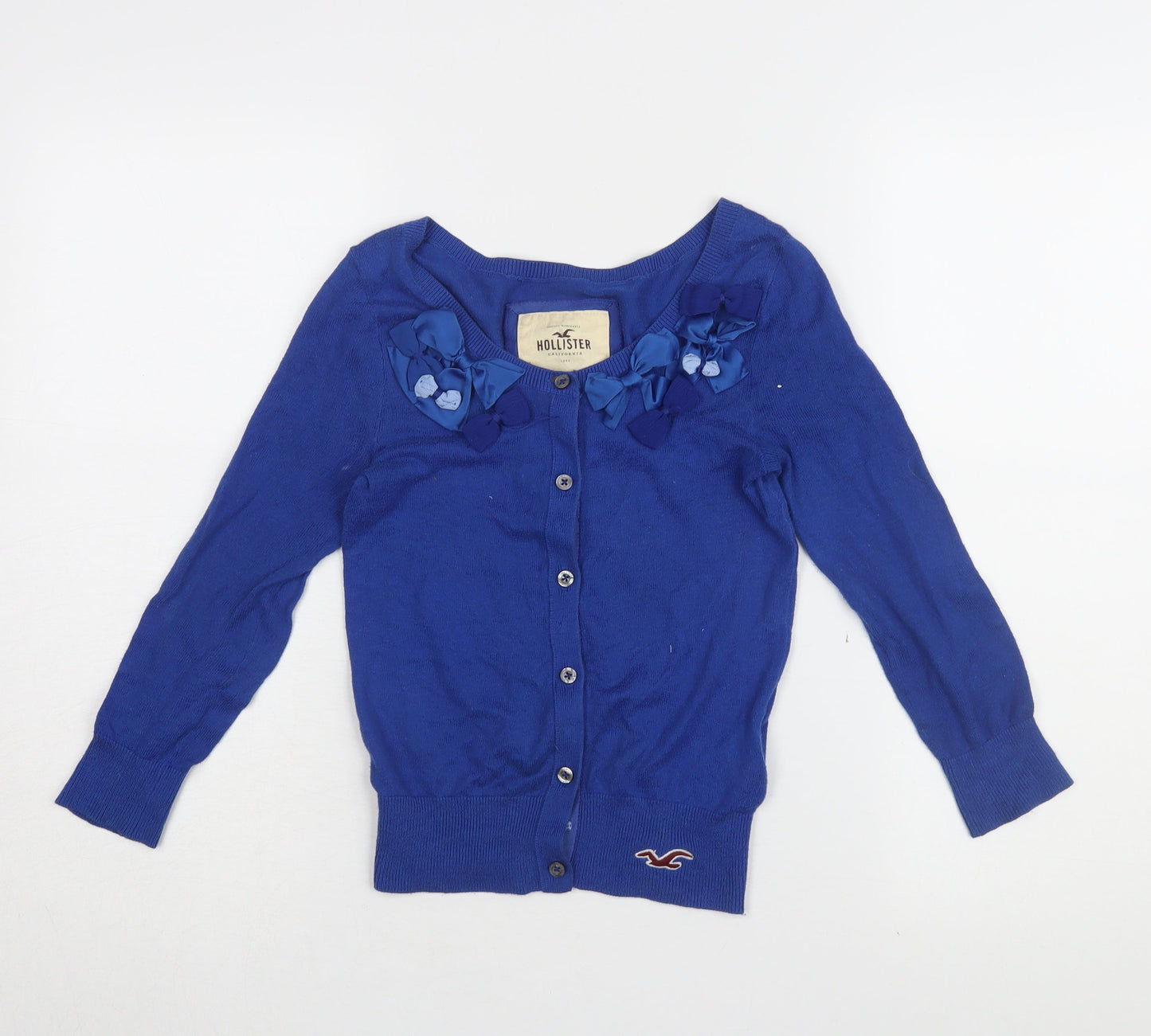 Hollister Women's Blue Cardigan XS, Bow Accents