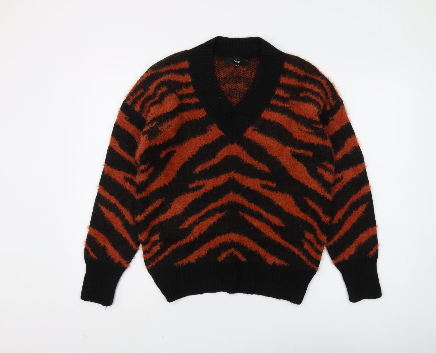 Next Women's XS Black Animal Print V-Neck Jumper