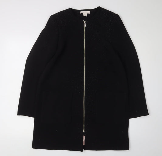 H&M Women's Black Mid-Length Coat, Size 8, Full Zip