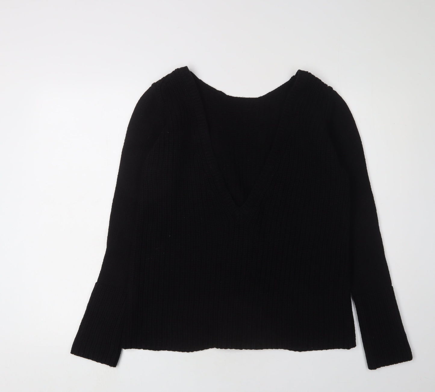 Zara Women's Black Cotton V-Neck Pullover Jumper M