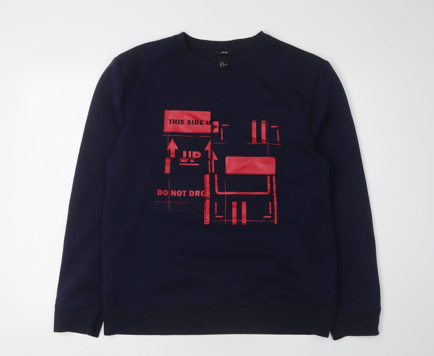 H&M Men's Blue Graphic Print Pullover Sweatshirt M