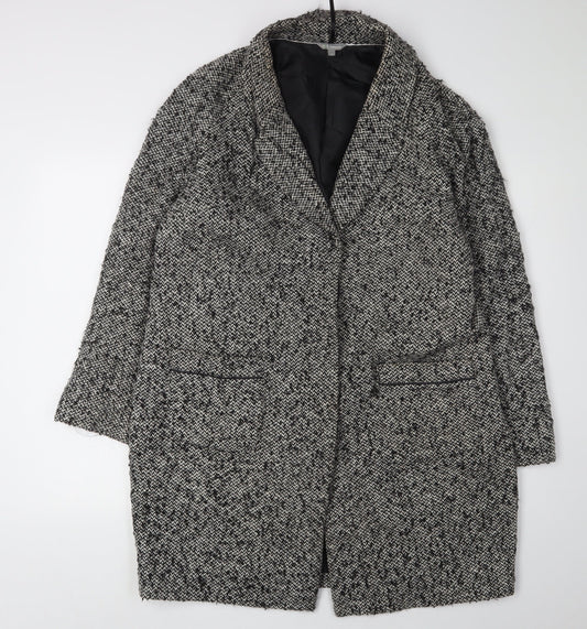 Marks and Spencer Women's Black Tweed Overcoat, Size 14