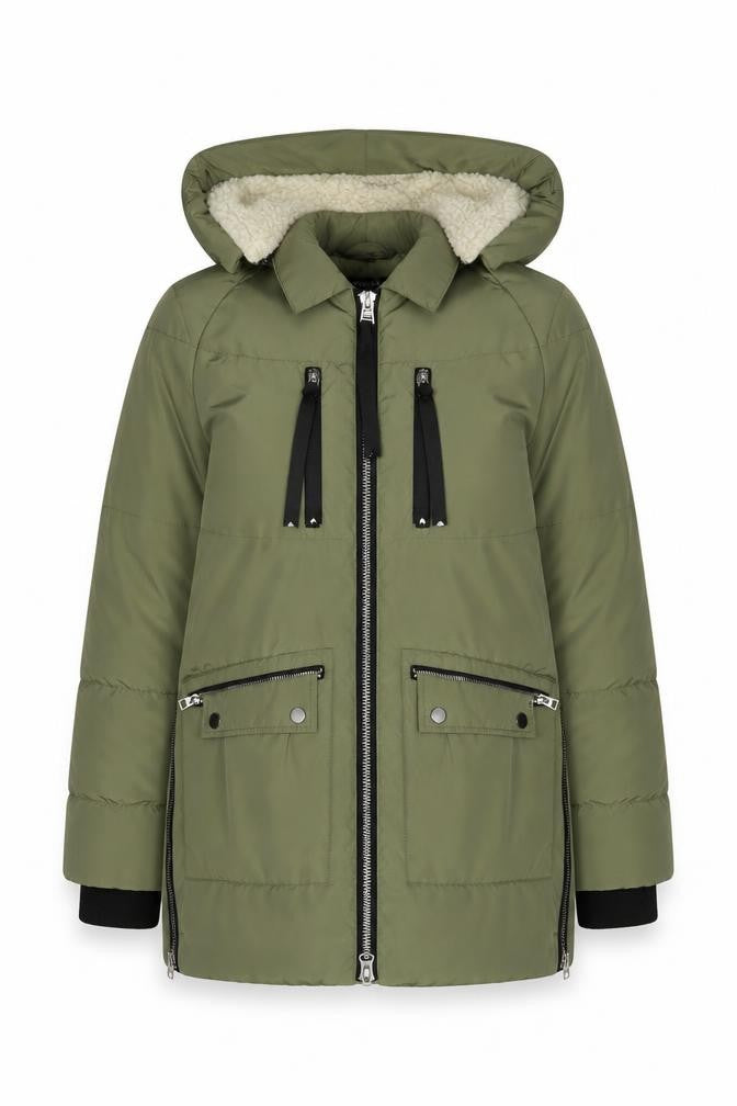 Warehouse Women's Green Puffer Jacket UK 8 Hooded Casual