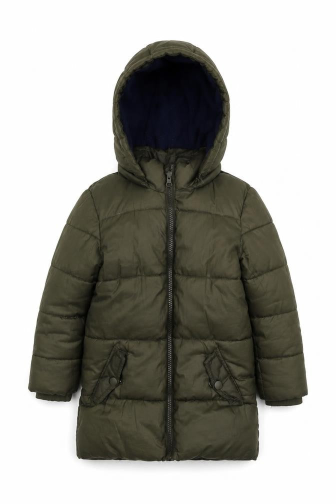 Front view of Lily & Dan girls’ green puffer jacket 3-4 years, winter hooded