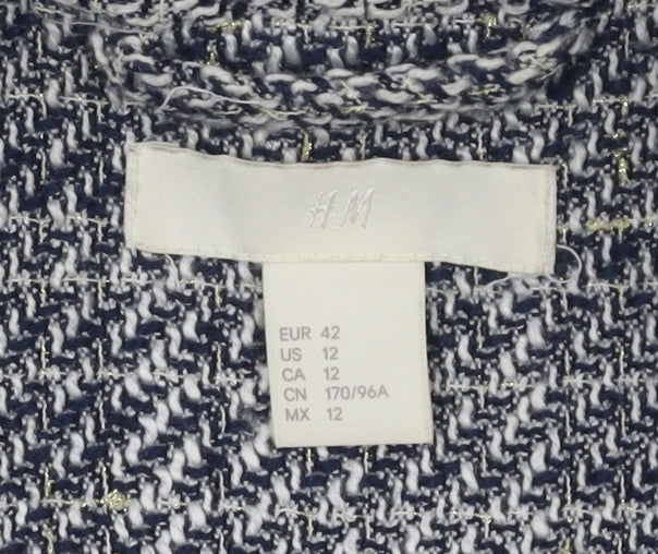 H&M Women's Grey Check Tweed Coat, Size 14, Classic Style