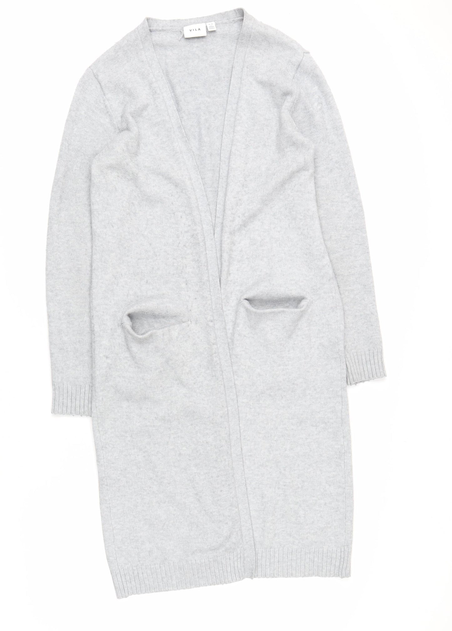 Vila Women's Grey Cardigan - Size 12, V-Neck Knit