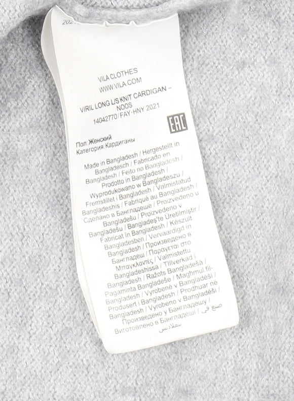 Vila Women's Grey Cardigan - Size 12, V-Neck Knit