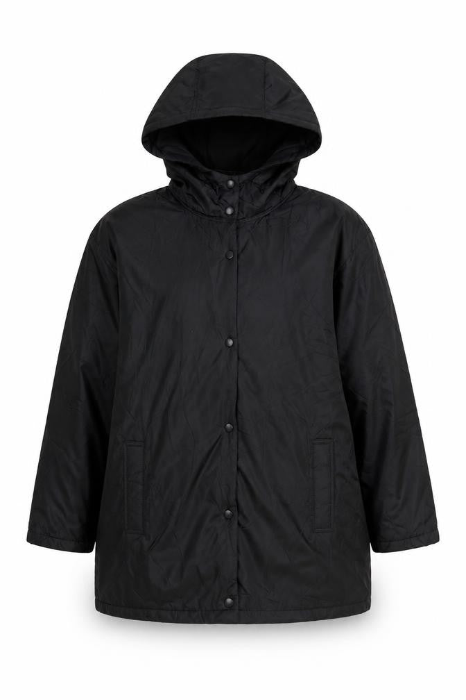 Front view of ASOS Women's Black Hooded Parka Jacket, size 8