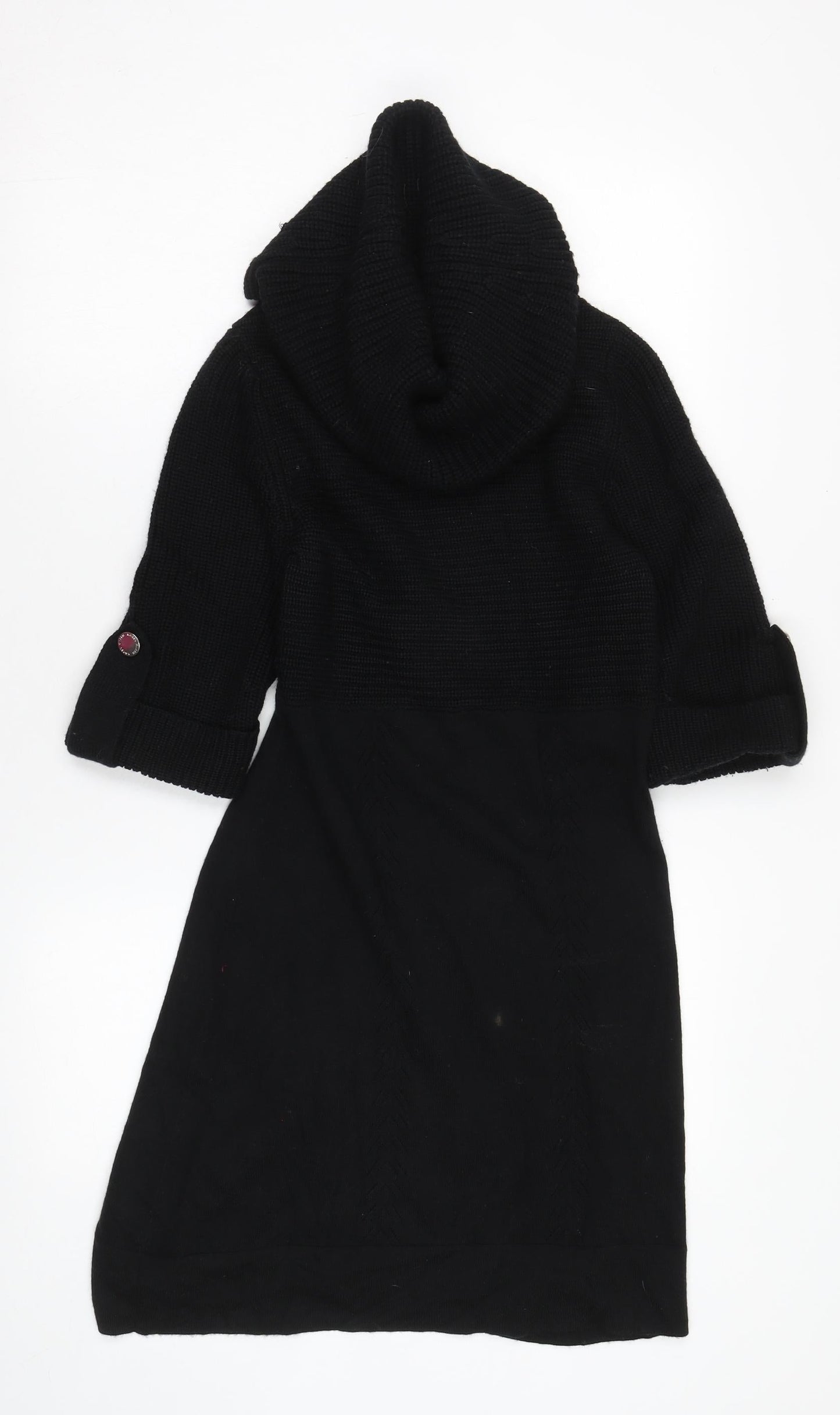 Karen Millen Black Cowl Neck Wool Knit Dress 6 Women