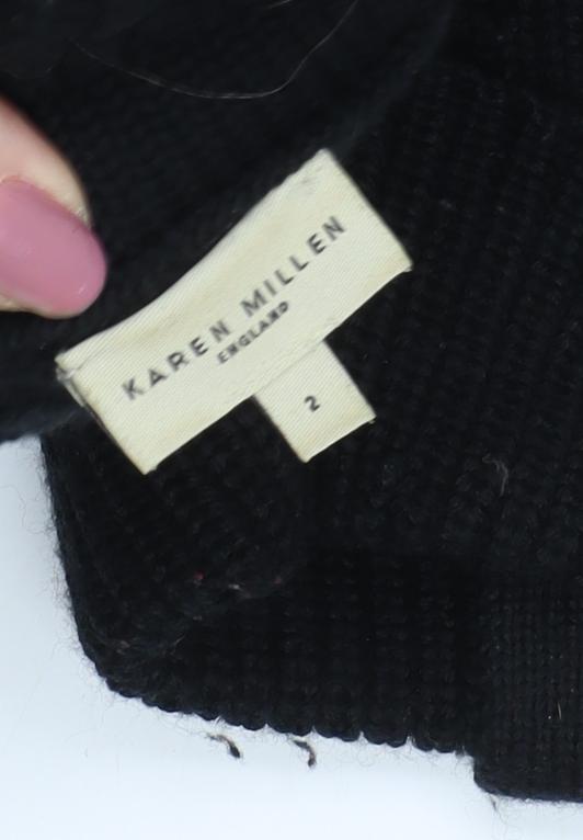 Karen Millen Black Cowl Neck Wool Knit Dress 6 Women