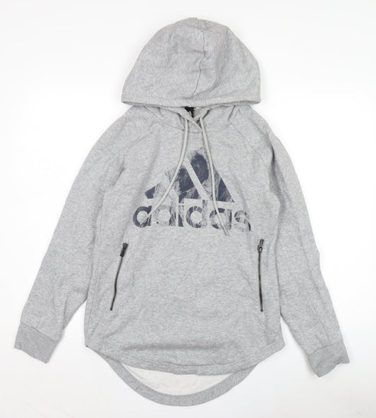 Adidas Women's Grey Hoodie S Pullover with Logo & Pockets