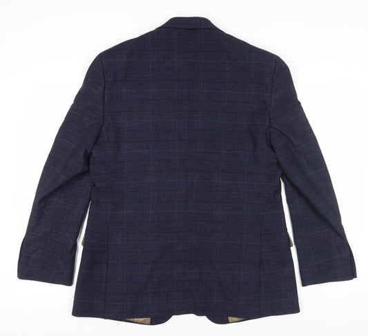 Moss Men's Blue Check Blazer, Size 44R, Two-Button, Classic Style