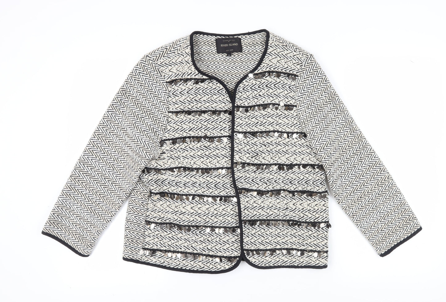 River Island Women's Black Sequin Herringbone Jacket