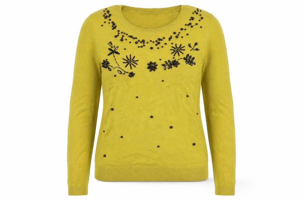 Marks and Spencer Women's Yellow Beaded Pullover, Size 12