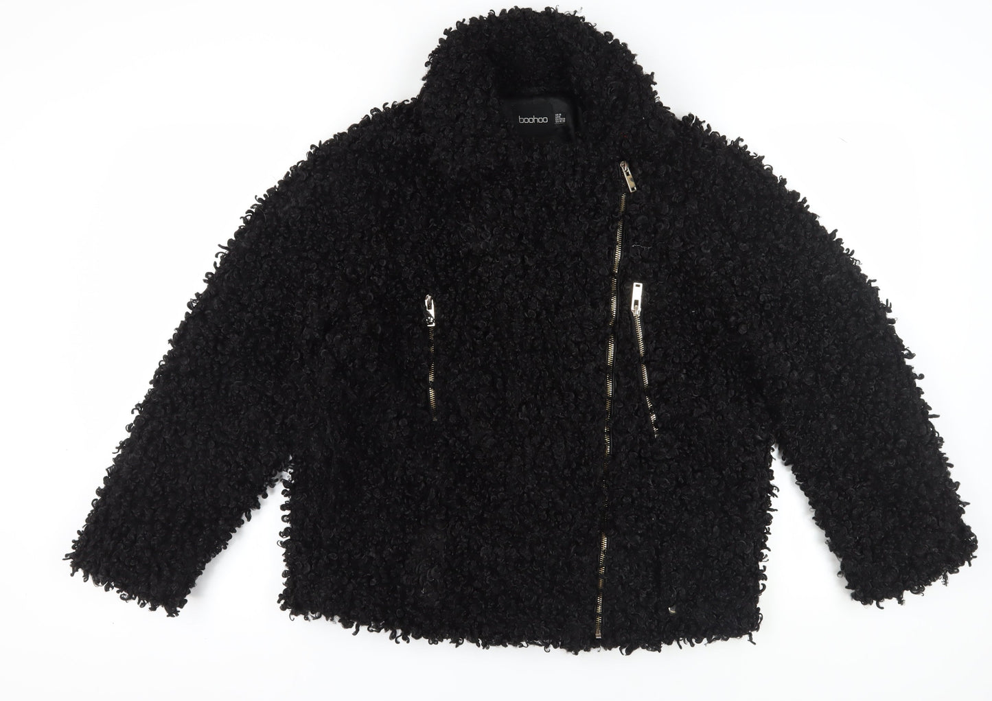 Boohoo Women's Black Biker Jacket Size 10, Winter Classic