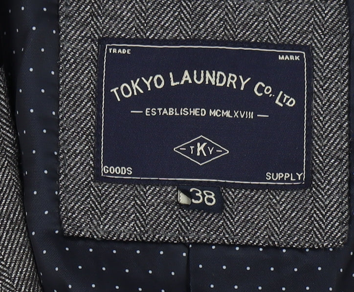 Tokyo Laundry Men's Grey Blazer, 38, Herringbone Pattern
