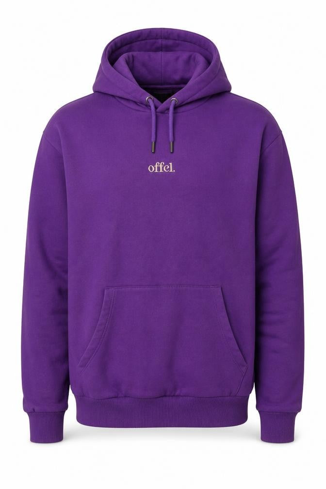 Front view of boohooMAN Men's Purple M Logo Hoodie, Regular Fit
