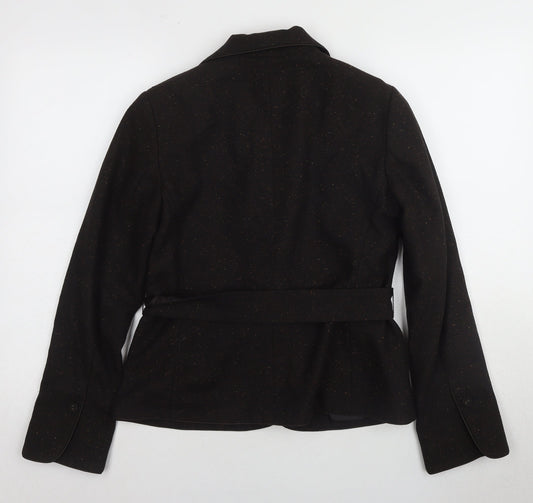 H&M Women's Black Belted Jacket Size 12 for Autumn