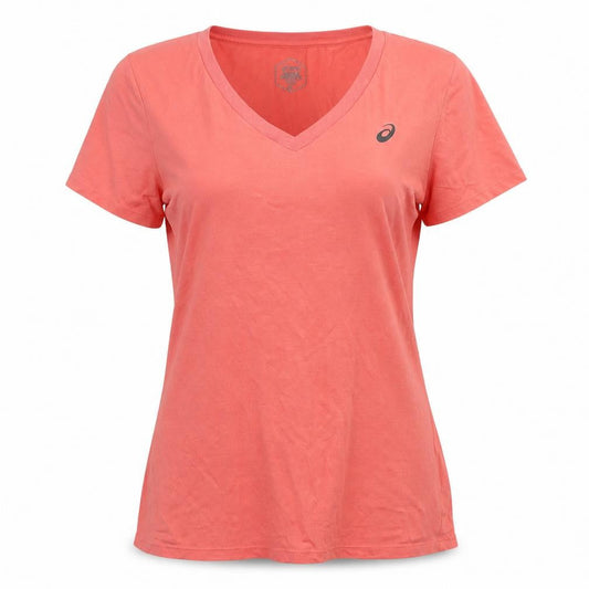 Front view of Asics Women's Orange Running V-Neck T-Shirt L