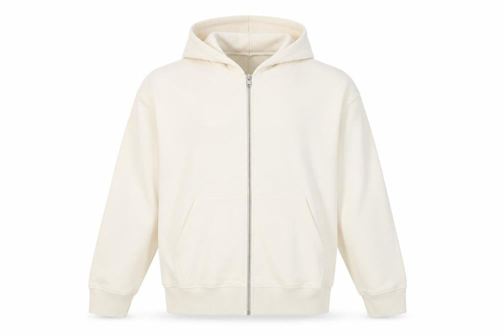Front view of ASOS Men's Ivory Full Zip Hoodie 2XL