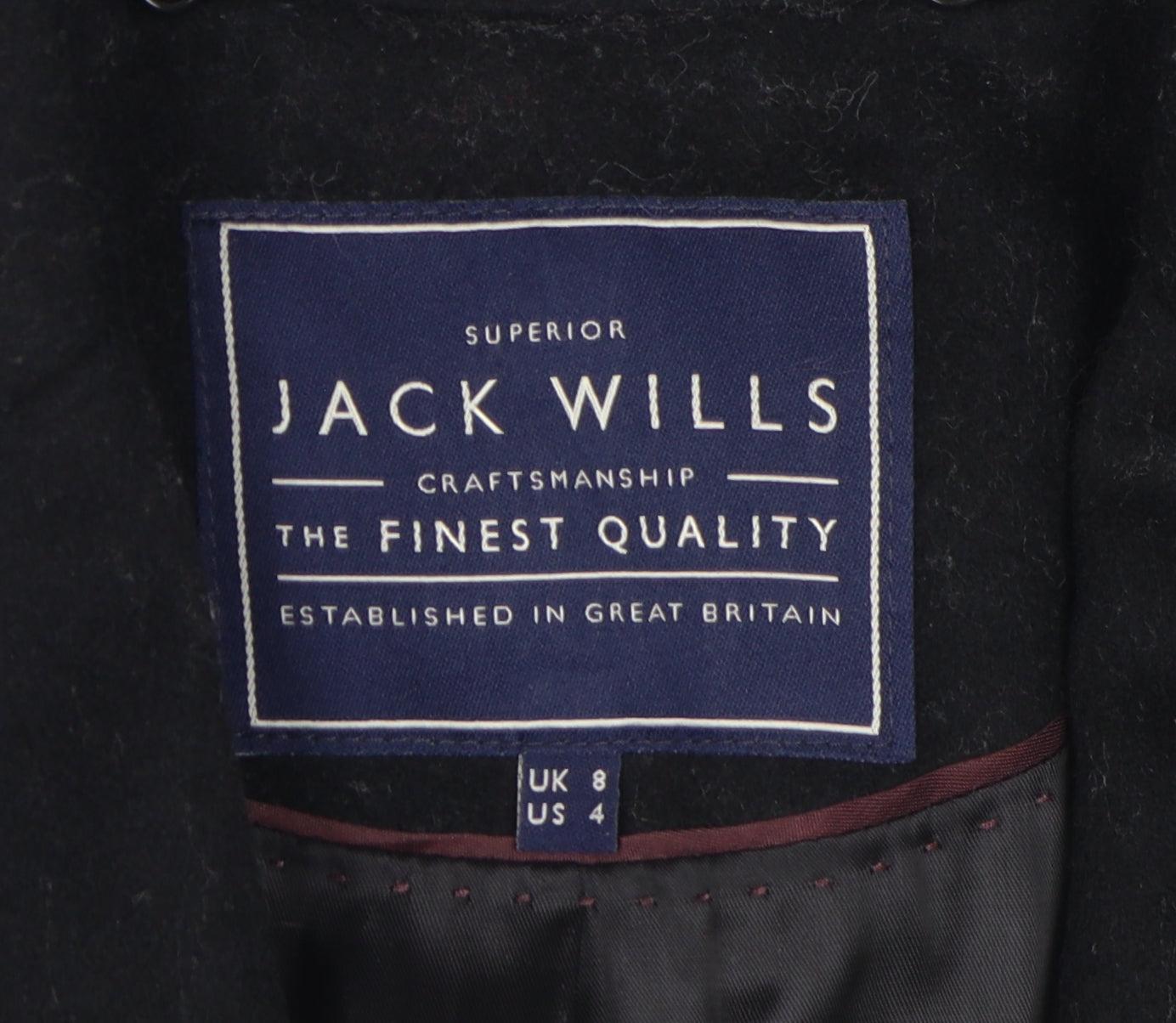 Jack Wills Women's Black Wool Overcoat Size 8