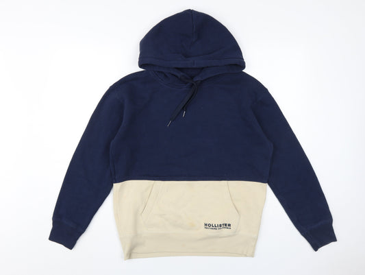 Hollister Men's Blue Beige Pullover Hoodie XS