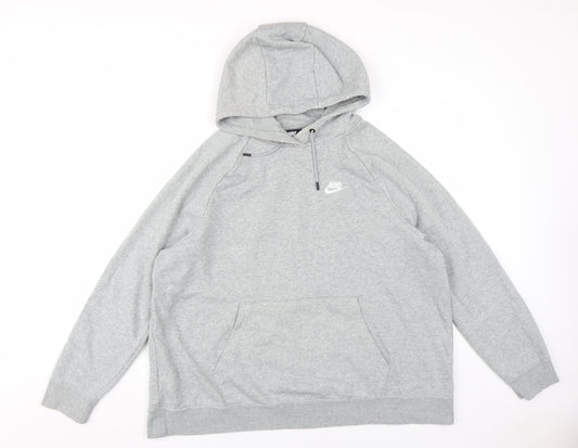 Nike Men's Grey Pullover Hoodie with Logo and Drawstring