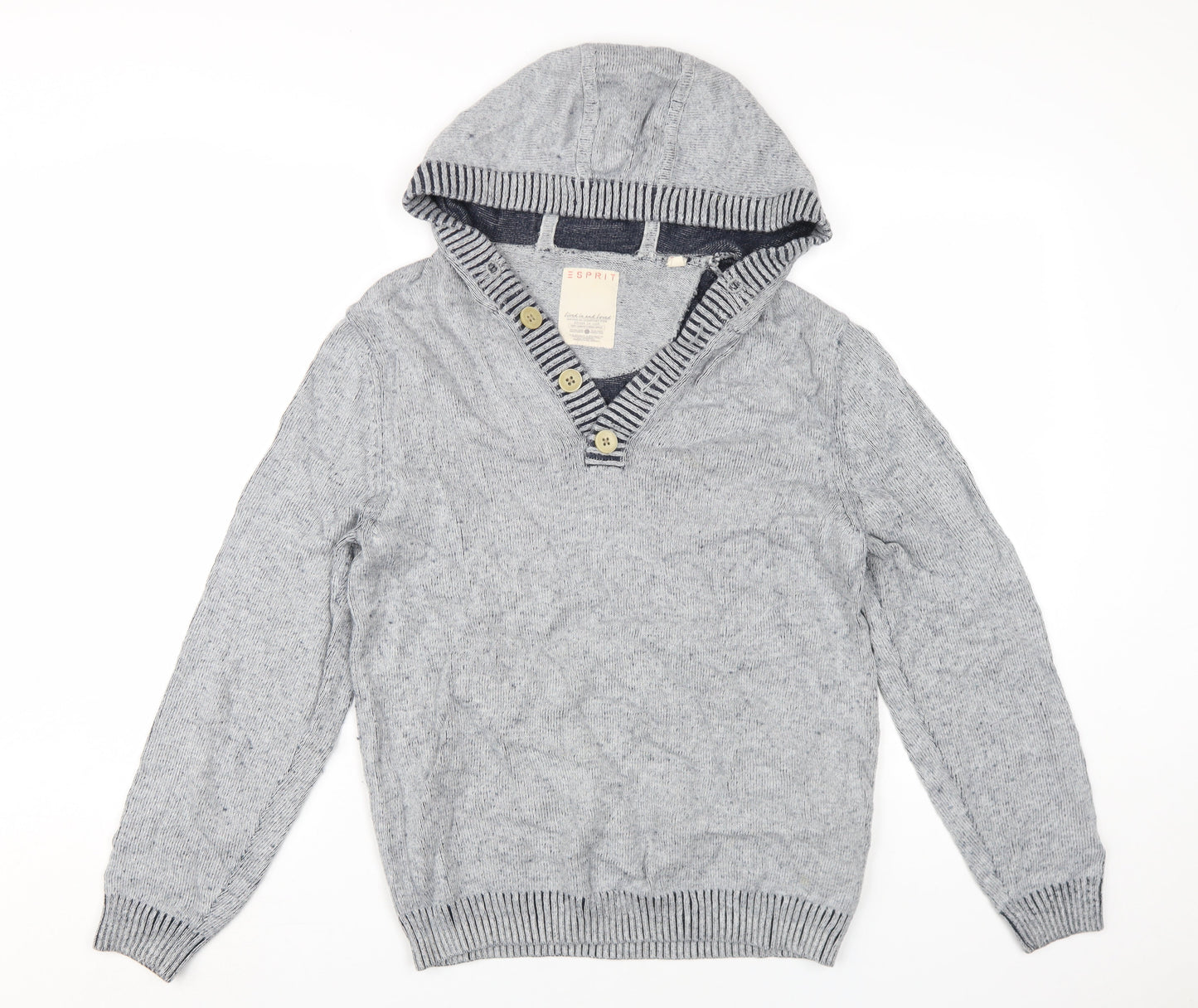 Esprit Women's Grey Hooded Henley Jumper Size M
