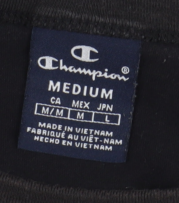 Champion Men's Black T-Shirt Medium, Solid Casual Tee