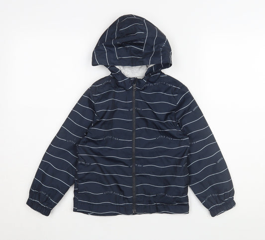 Kiabi Boys Blue Striped Hooded Rain Jacket, Size 5 Years