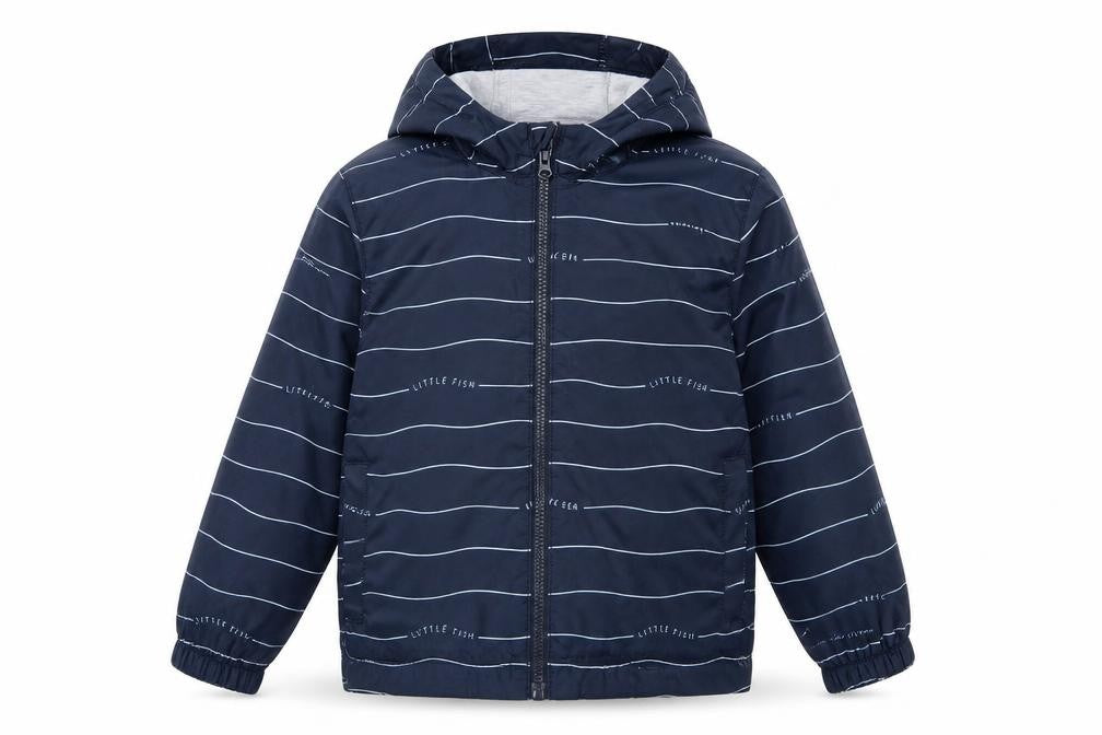 Kiabi Boys Blue Striped Hooded Rain Jacket, Size 5 Years