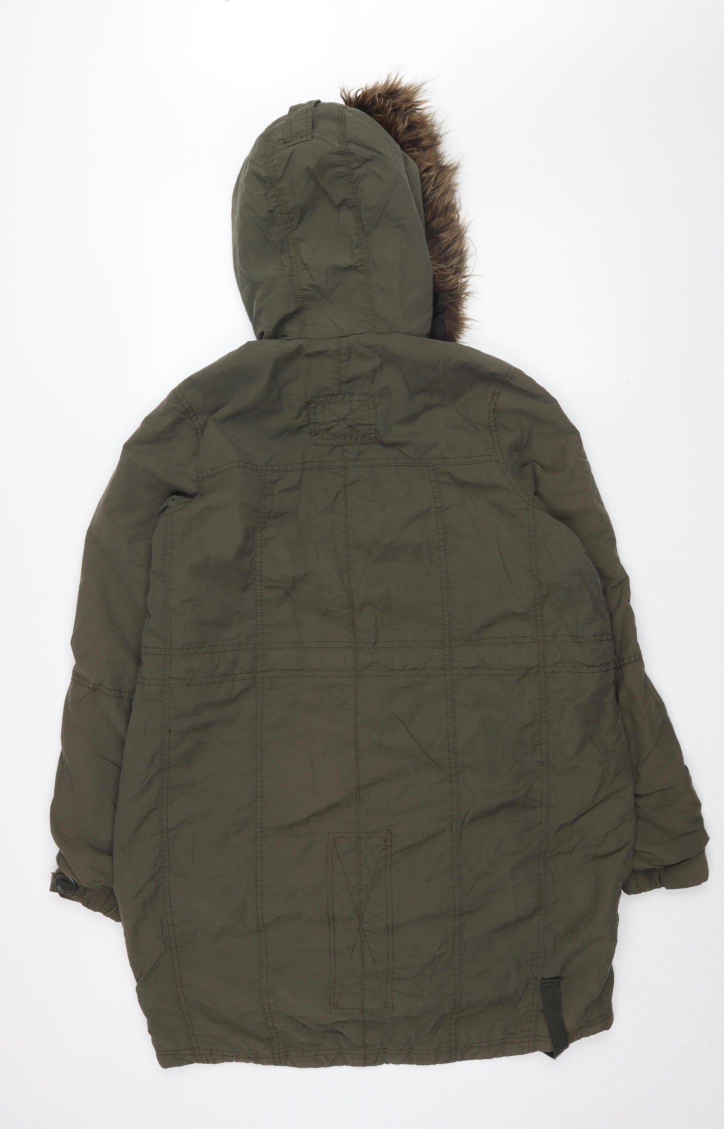 River Island Women's Green Parka Coat with Fur Trim, Size 8