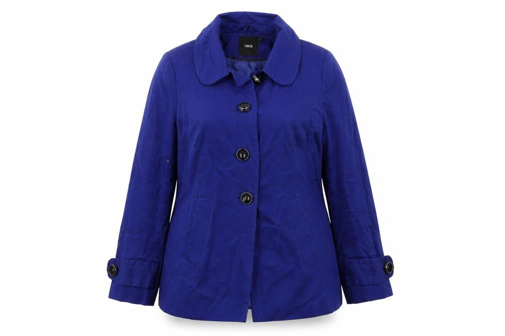 Front view of Asos Women's Blue Trench Coat, size 10, Cotton Blend