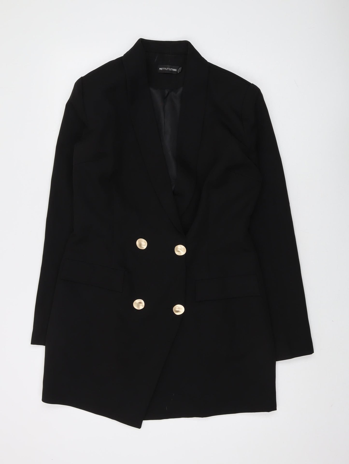 PrettyLittleThing Women's Black Double-Breasted Blazer Size 12