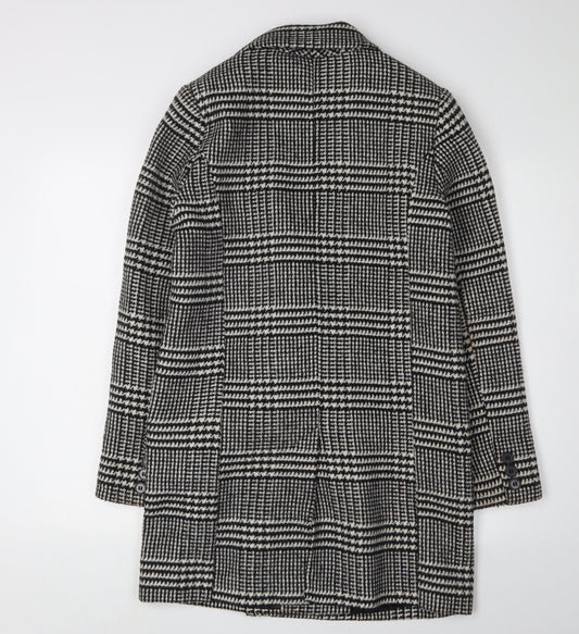 ASOS Women's Black Check Pea Coat, Size 8, Winter Classic