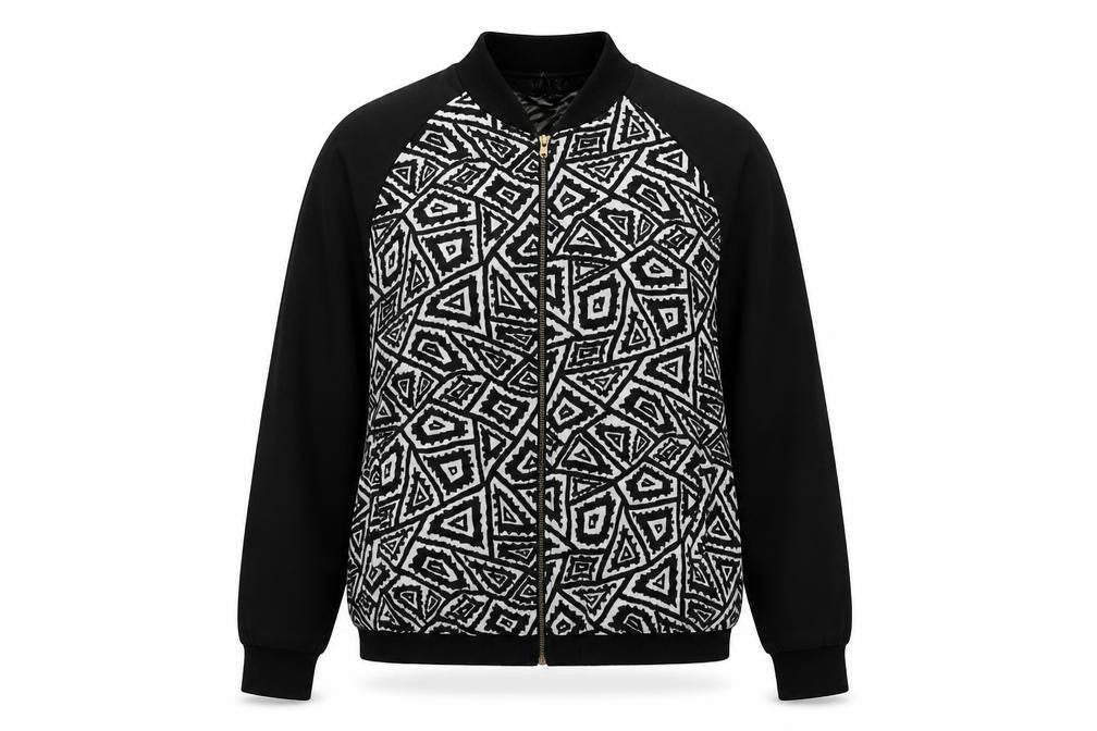 Miso Women's Black Bomber Jacket Size 10 Geometric
