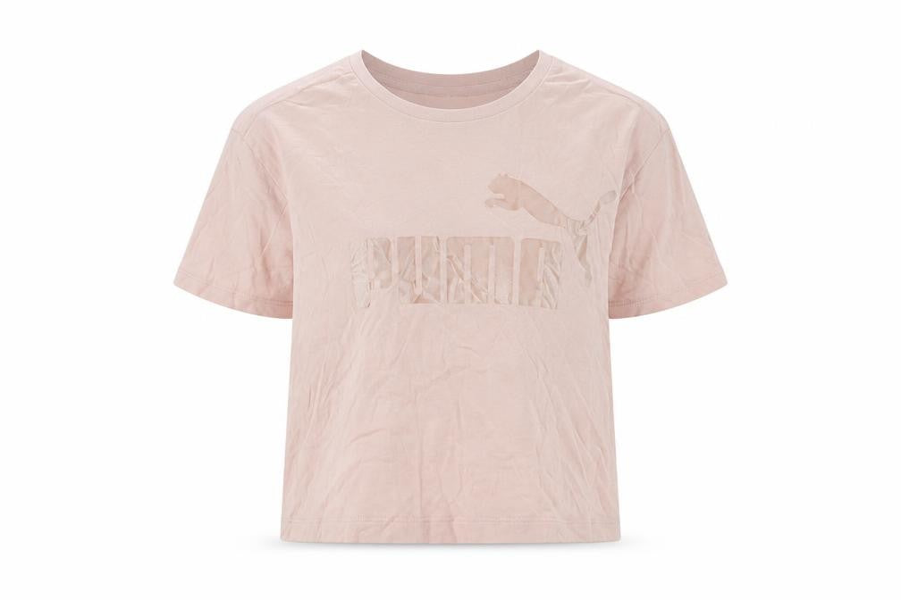 Front view of Puma girls’ pink t-shirt 11-12 years short sleeve crew neck logo