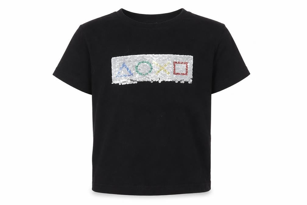 M&Co Boys Black Sequin Graphic T-Shirt 7-8 Years Short Sleeve