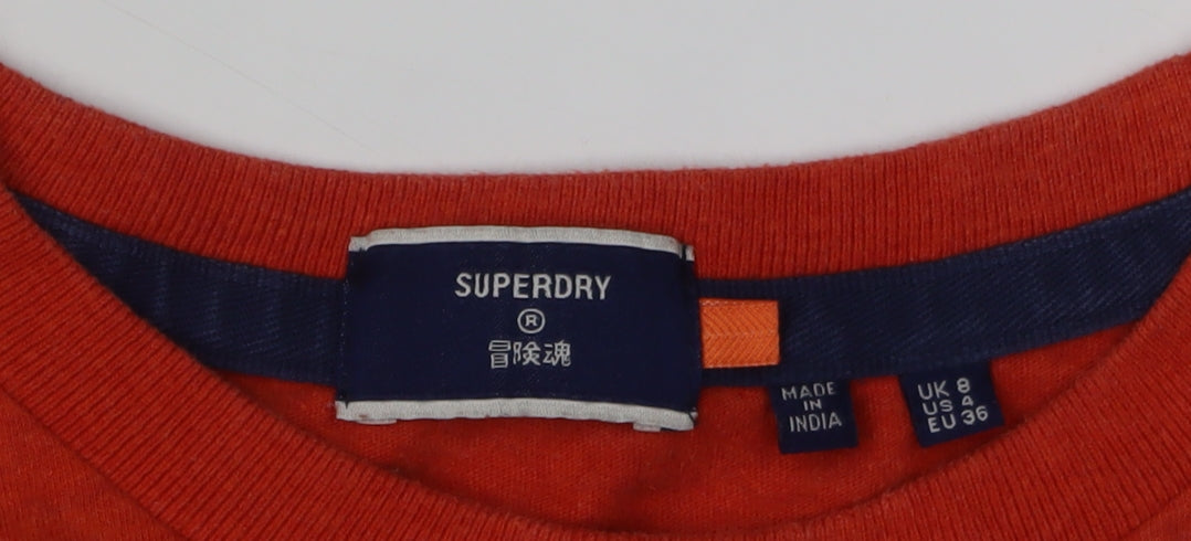 Superdry Women's Red Cotton T-Shirt Size 8 Casual