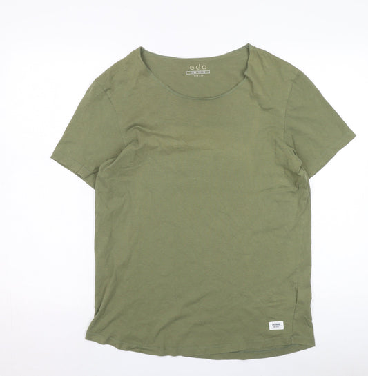 EDC Men's Green Cotton Crew Neck T-Shirt, Size M