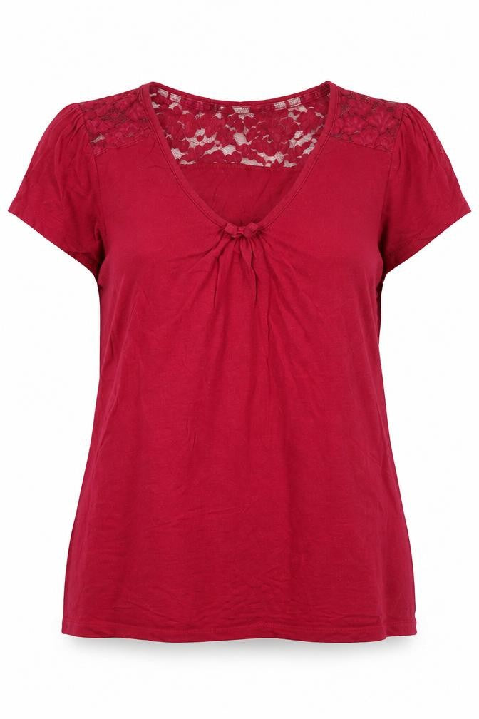 RJR John Rocha Women's Red Lace T-Shirt Size 12