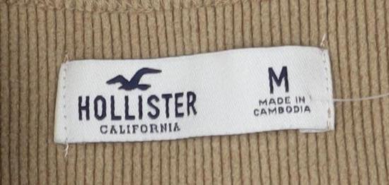 Hollister Women Beige V-Neck Button-Up Shirt M Slim Fit