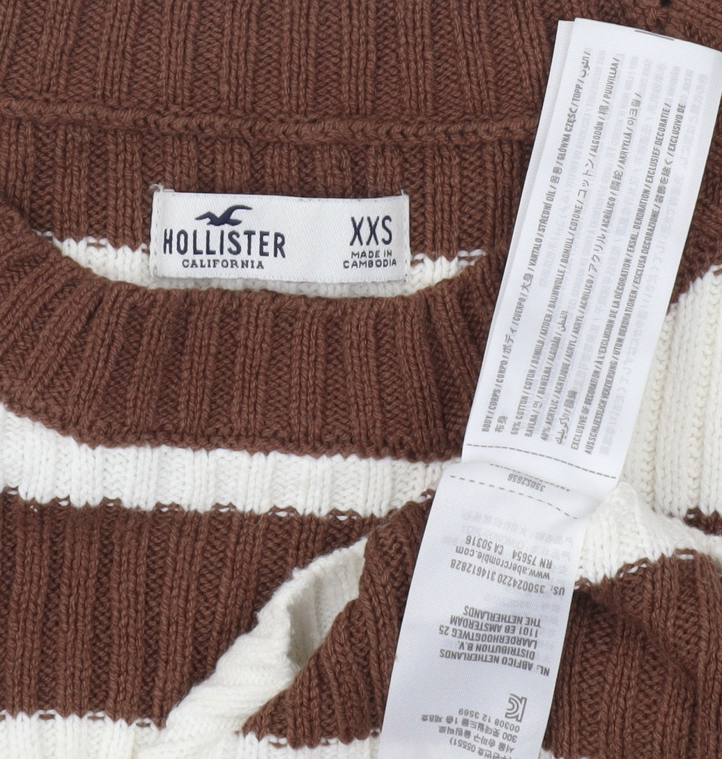 Hollister Women's Brown Striped Chunky-Knit Pullover, 2XS