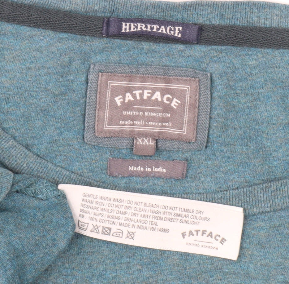 FatFace Green Men's T-Shirt 2XL Cotton Crew Neck