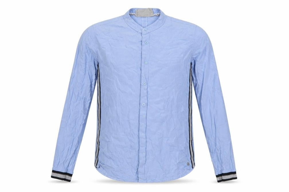 Front view of Cecil Men's Blue Long Sleeve Button-Up Shirt, size S