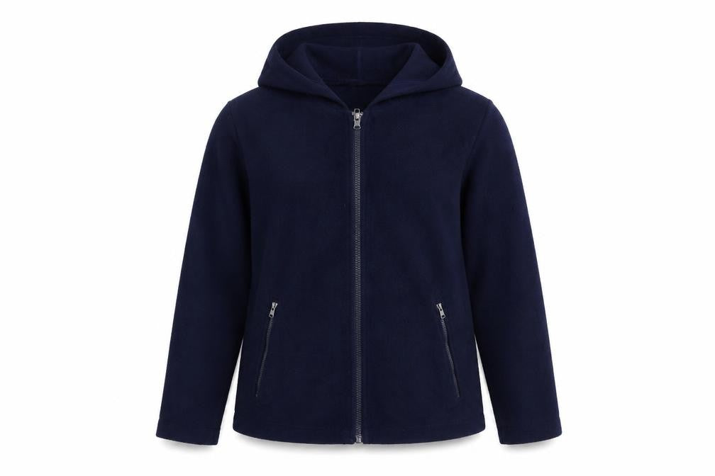 Front view of New Look girls’ blue full zip hoodie, size 14, fleece
