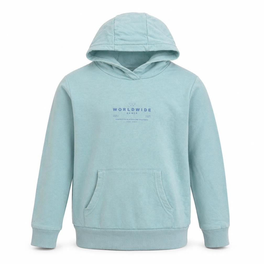 Front view of Marks & Spencer girls’ blue pullover hoodie 9-10 years